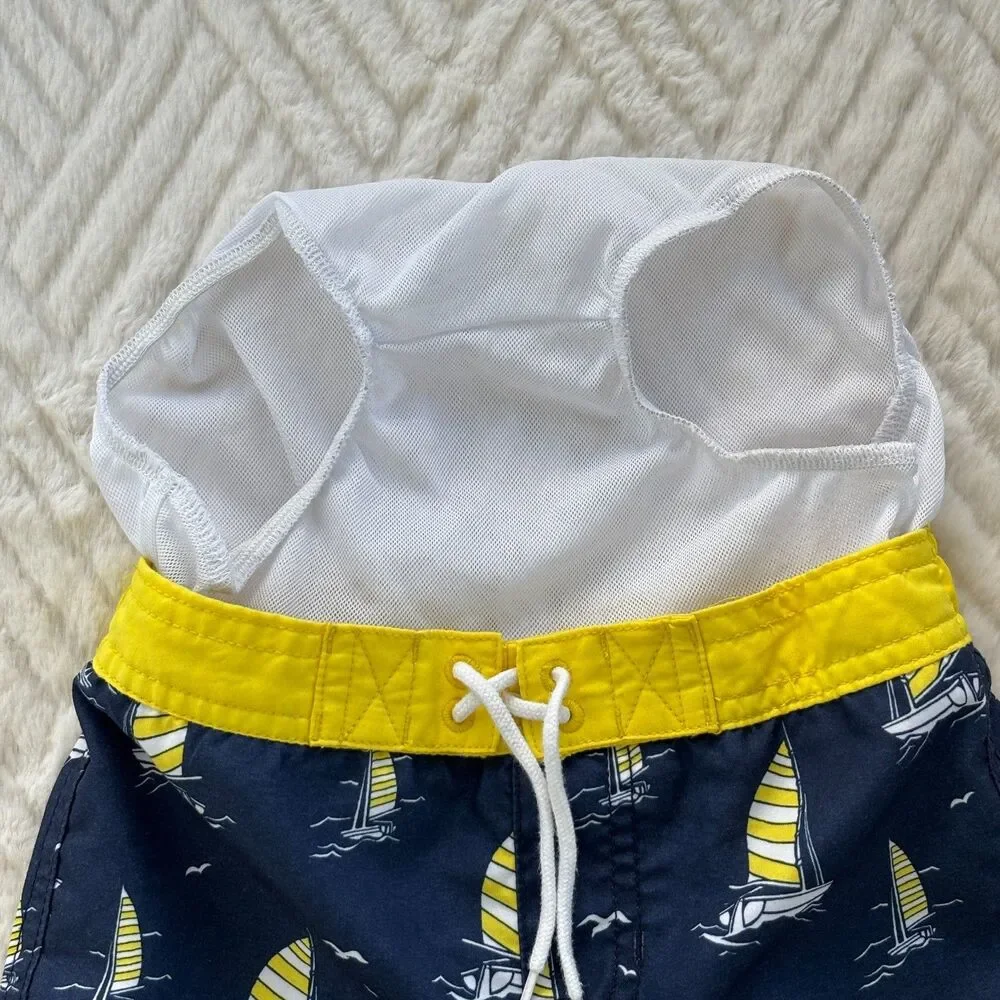 Janie and Jack Boys Size 3 Sailboat Swim Trunks Blue Yellow Summer Beach